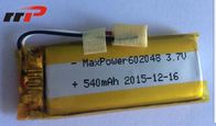540mAh 602048 Baterai Lithium Polymer Suhu tinggi UL CE IEC
