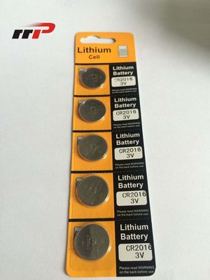 Tombol Utama Sel 75mAh CR2016 Baterai Lithium 3.0V / Li-MnO2 Baterai Kartu Blister Koin